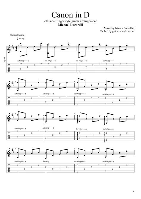 Best 13 Canon in D fingerstyle guitar TAB (PDF) – Artofit