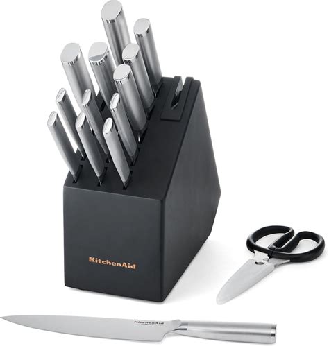 Amazon.com: KitchenAid Gourmet Knife Block Set with Built-in Sharpener, Textured Stainless Steel ...