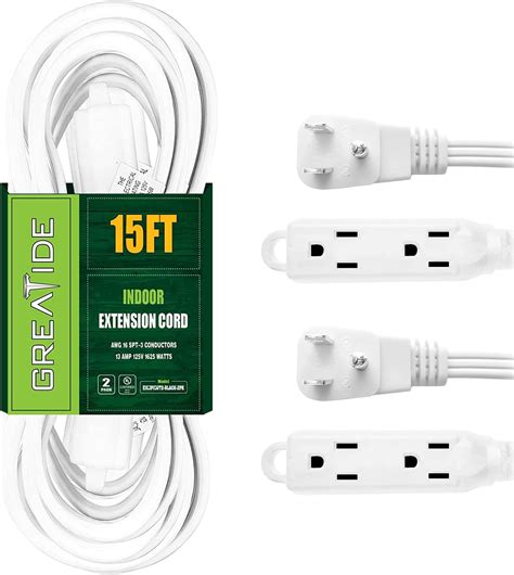 GREATIDE 15 Ft 3 Outlet Extension Cord with Flat Plug, 3 Prong Grounded ...