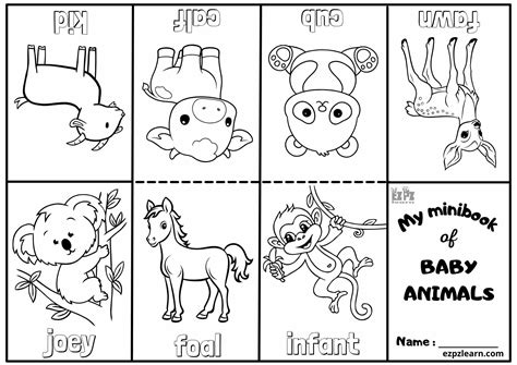 Baby Animals Vocabulary Mini Coloring Book for Kindergarten and English ...