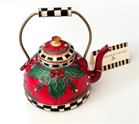NEW MACKENZIE-CHILDS HOLIDAY TEA KETTLE CHRISTMAS ORNAMENT WITH GIFT ...