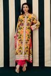 Buy Yellow Habutai Silk Embroidery Gauri Carnation Bloom Kurta With ...