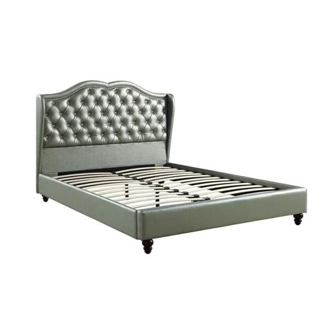 Benzara Silver Queen Faux Leather Bed Frame at Lowes.com