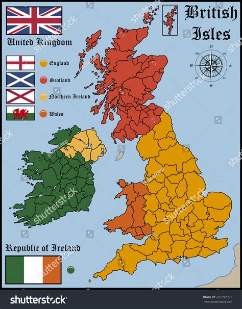 Map And Flags Of British Isles Stock Vector 292392851 : Shutterstock
