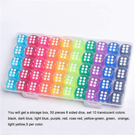 Buy 50 Pieces Colored Dice, 6 Sided Dice for Board Games, 14mm Bulk ...