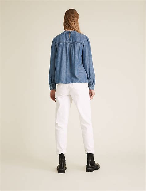 Buy Pure Tencel™ Pintuck Long Sleeve Blouse at Marks & Spencer