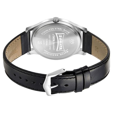 Sonata Quartz Analog Black Dial Leather Strap Watch for Men