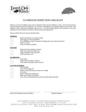 Fillable Online CLUBHOUSE INSPECTION CHECKLIST - Laurel Oak Ranch Fax ...