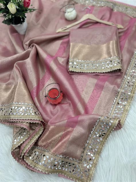 Banarasi Soft Glass Tissue Silk Saree with Mirror Lace work border ...