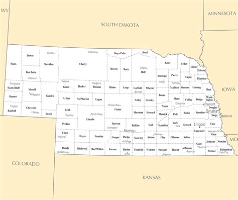 Mapa Imprimible De Las Ciudades De Nebraska