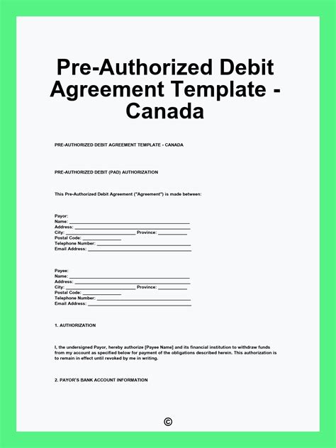 Pre-Authorized Debit Agreement Template - Canada