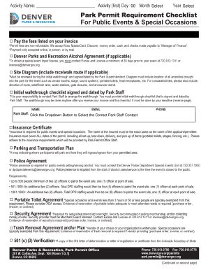 Fillable Online Park Permit Requirement Checklist For Public Events ...
