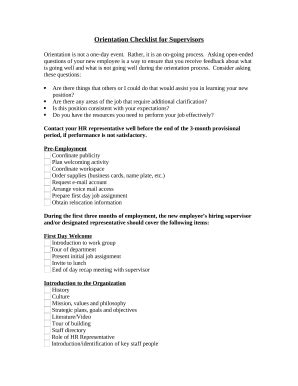 Supervisor Orientation Checklist - Blank Fillable Template | Fill Out ...