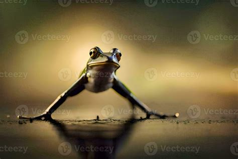 a frog standing on its hind legs with its legs spread. AI-Generated ...