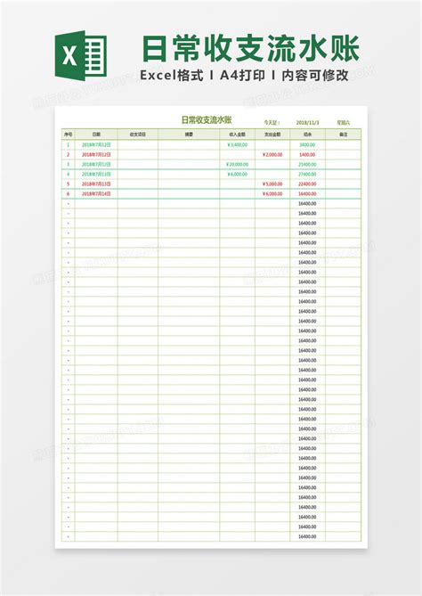 简约收支流水账Excel模板_简约收支流水账Excel模板下载_财务会计 > 其他-脚步网