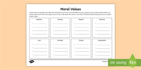 Moral Values Worksheet 的图像结果