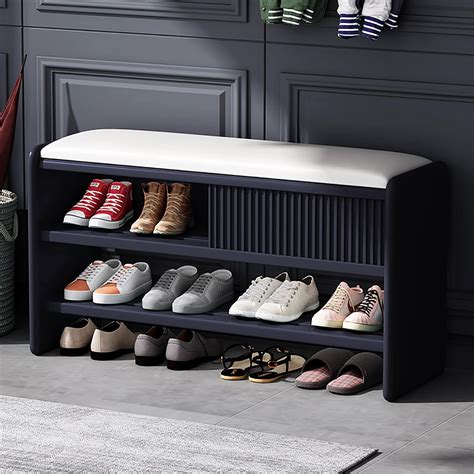 Modern Shoe Storage Bench,Wooden Entryway Bench with Leather Cushion ...