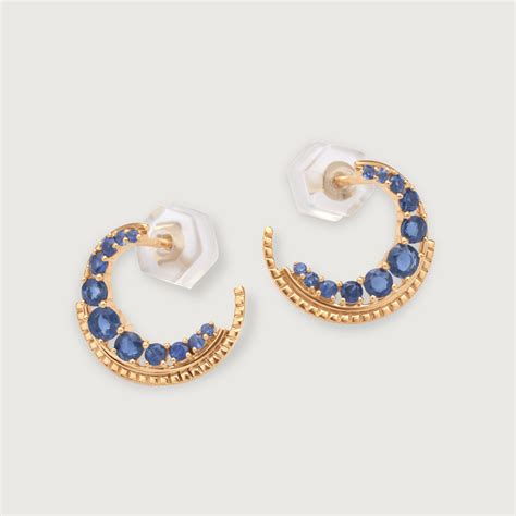Blue Sapphire Moon 14KT Stud Earring