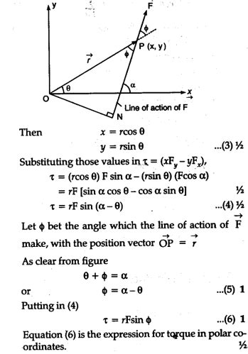 Derive an expression for torque in polar coordinates - CBSE Class 11 ...