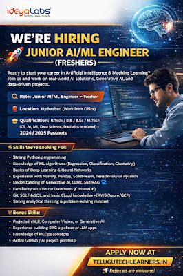ideyaLabs is Hiring Junior AI/ML Engineers (Freshers) in Hyderabad