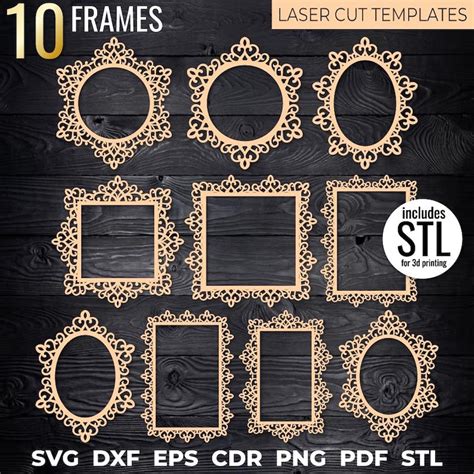 Buy 10 Vintage Laser Cut Frame Template SVG, Decorative Clipart Frame ...