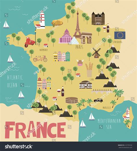 Illustration map of France with landmarks. Vector illustration | EZ Canvas