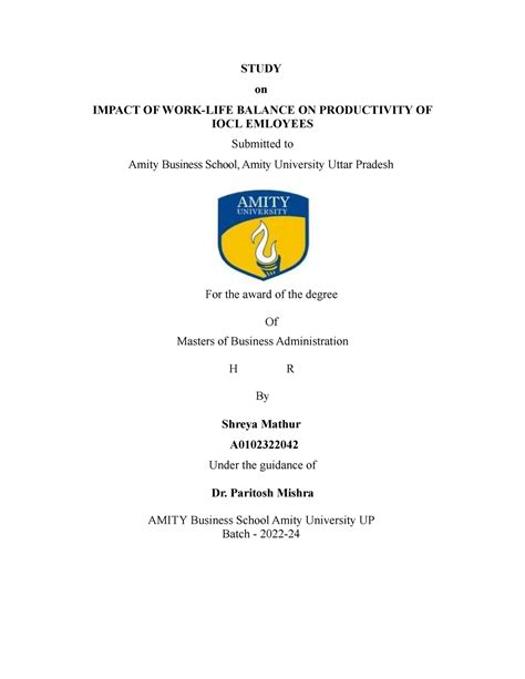 NTCC Mbahr Shreya Mathur - STUDY on IMPACT OF WORK-LIFE BALANCE ON ...