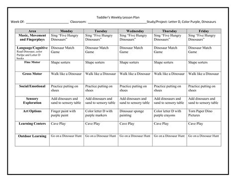 Toddler Weekly Lesson Plan | Templates at allbusinesstemplates.com