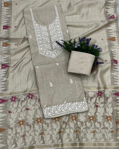 Ckc 63 Jamdani Beige Suit Fabric / CKC Jamdani Suits – Studio CKC