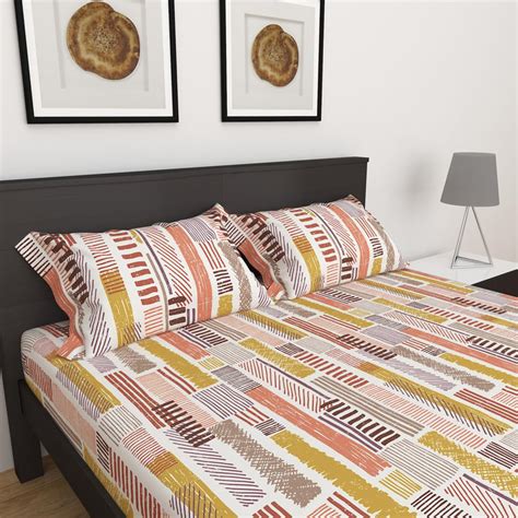 Buy Harold Abstract- Multicolour Printed Double Bedsheet Set- 3pcs from ...