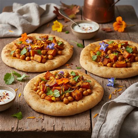 Savory Spiced Pumpkin & Chickpea Flatbreads with Edible Flower Garnish ...
