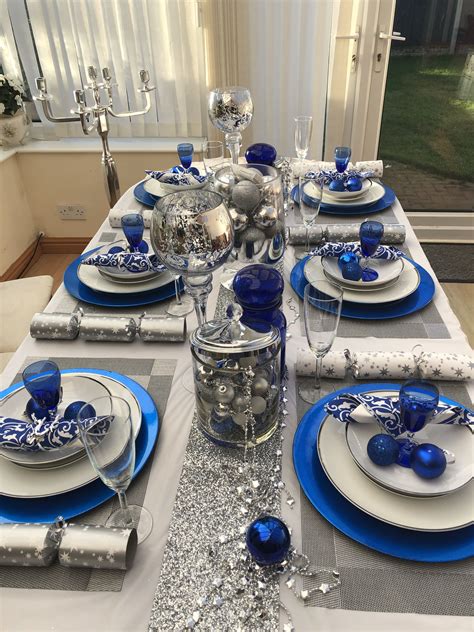 Blue and Gold Christmas Dinner Decor