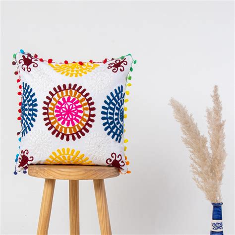 Embroidered Rangoli Cotton Cushion Cover | Dmaasa