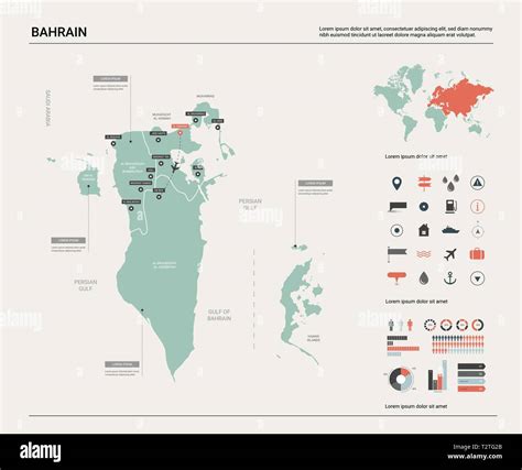 Vector map of Bahrain. High detailed country map with division, cities and capital Manama ...