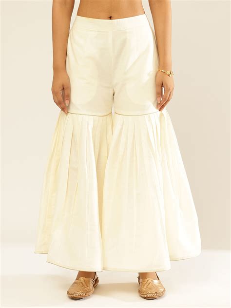 Sharara With Golden Piping-Pearl White