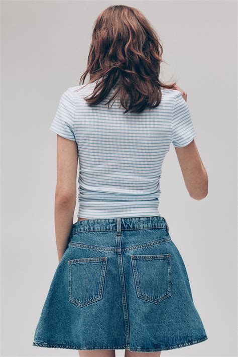 Ribbed collared top - Light blue/Striped - Ladies | H&M IN