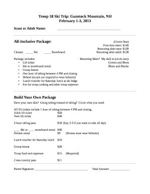 Fillable Online troop18milfordma Troop 18 Ski Trip Gunstock Mountain NH ...