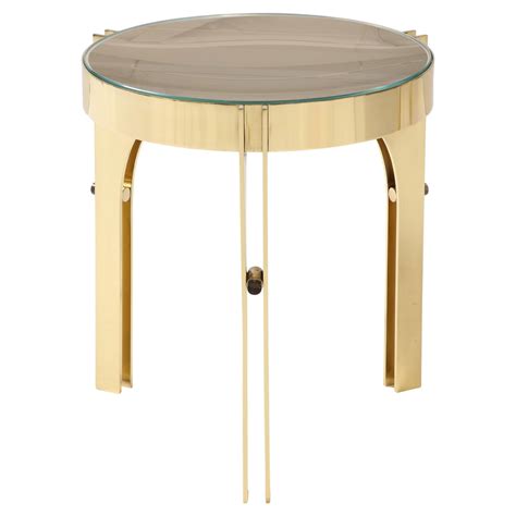 Round Martini Drinks Side Table in Brass with Bronze Optical Glass ...