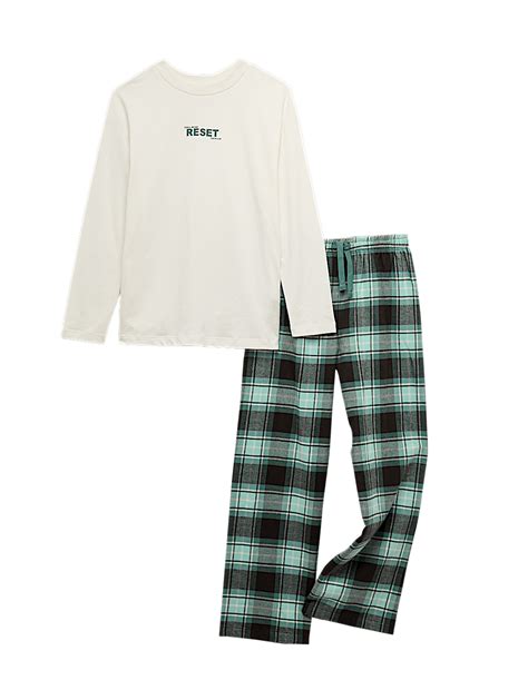 Buy Pure Cotton Reset Slogan Checked Pyjamas (6-16 Yrs) at Marks & Spencer