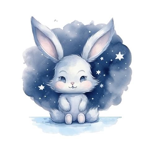 Cute Watercolor Night Bunny, Bunny Clipart, Night Clipart, Bunny ...
