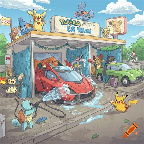 Pokemon-themed car wash run by pokemon on Craiyon