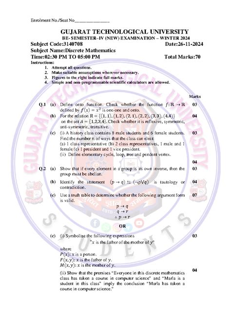 Discrete Mathematics Paper Solution – GTU 3140708 Winter 2024 - Studocu