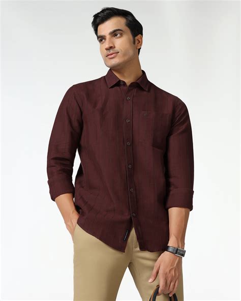 Buy Rust Linen Stripe Shirt From Raydon Collection Online