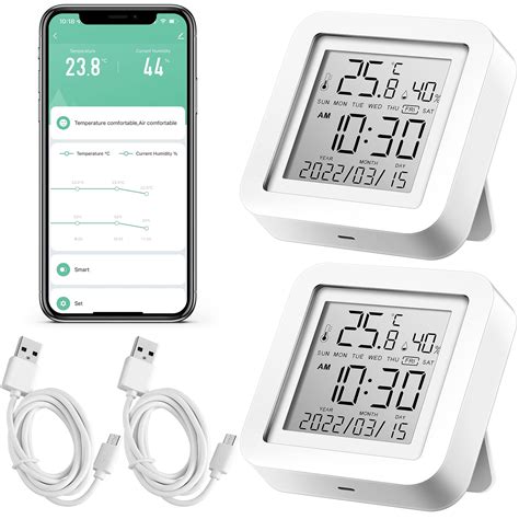 Buy Flutesan 2 Pcs Smart Wireless Temperature Monitor Humidity Monitor ...