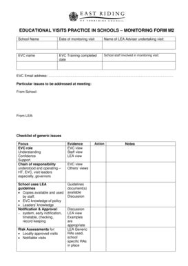 Fillable Online Educational visits practice in schools monitoring form ...