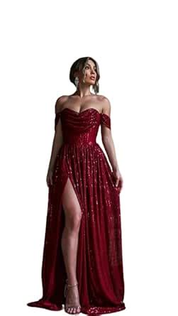 Buy QUECY® Sexy Sequin A-line Off-Shoulder Split Off-Shoulder Glittery ...