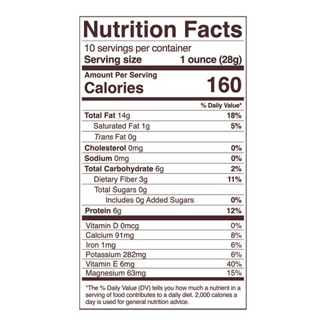 Almond Nuts Nutrition Label