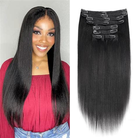 Amazon.com : Mihugass Yaki Straight Clip in Hair Extensions For Real ...