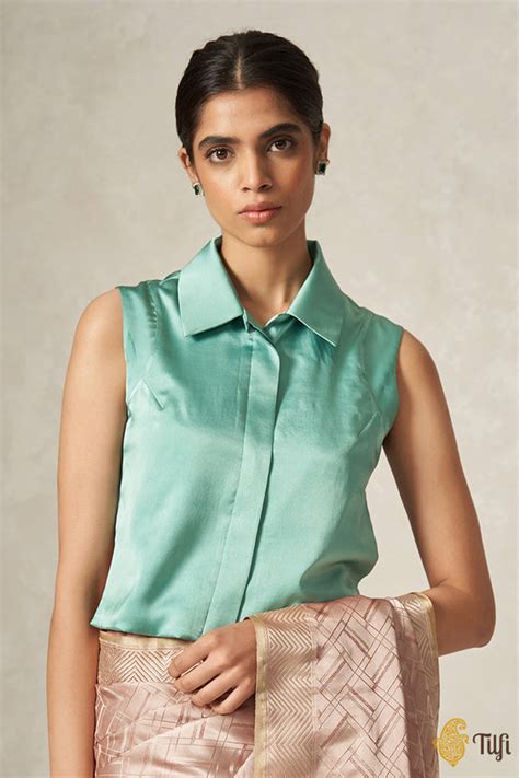 Beautiful Banarasi Saree Blouse designs by Tilfi Tagged "turquoise"