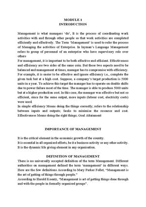 MFE reference - lecture notes - Principles of Management Unit I ...